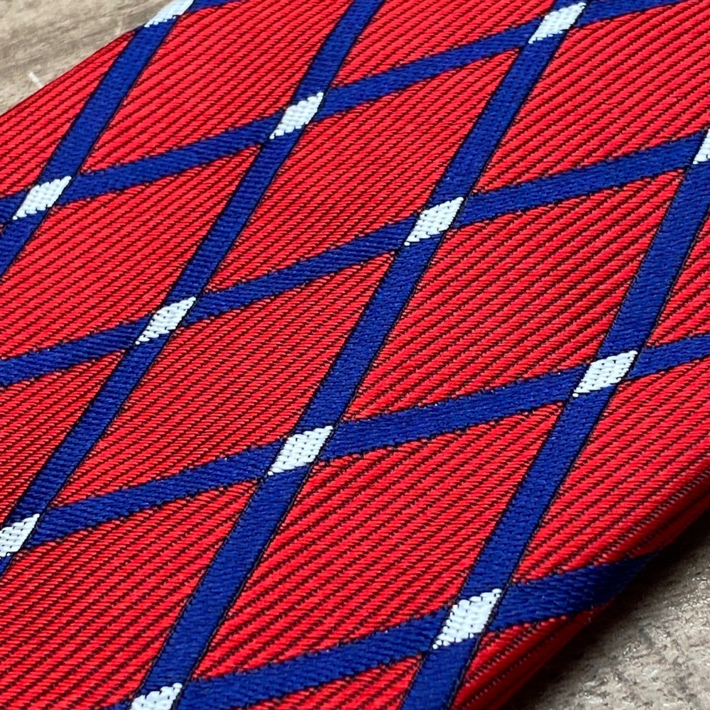 Bullock & Jones Tie Diamond Mens Red Silk England Vintage Repp Formal Business - Picture 6 of 7